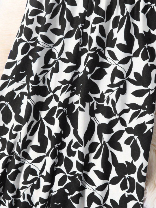 Women's Elastic Waist Leaf Printed Skirt