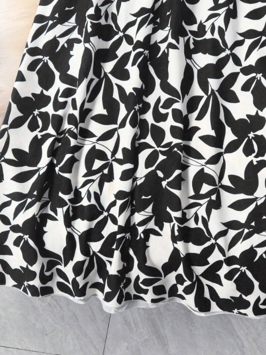 Women's Elastic Waist Leaf Printed Skirt