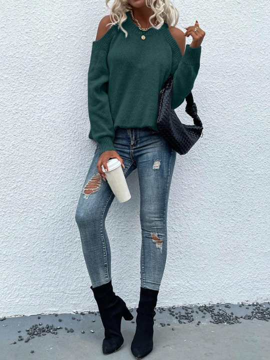 LUNE Solid Color Off Shoulder Casual Sweater