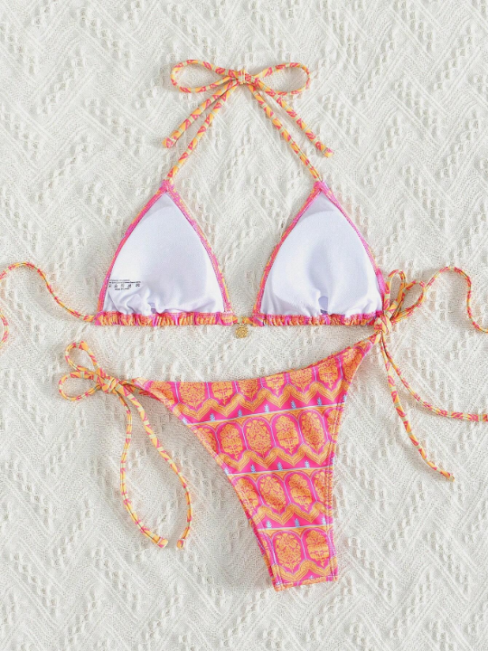 Random Printed Side Knot Bikini Swimsuit Set