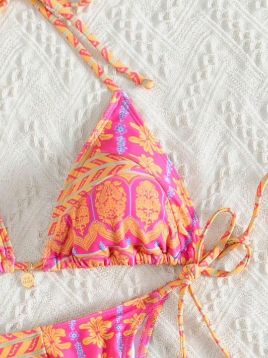 Random Printed Side Knot Bikini Swimsuit Set