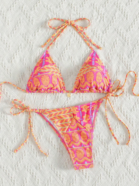 Random Printed Side Knot Bikini Swimsuit Set