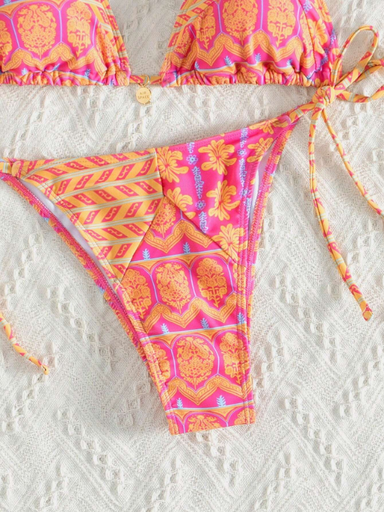 Random Printed Side Knot Bikini Swimsuit Set