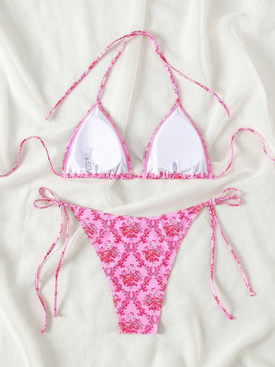 Ladies' Floral Print Halter Neck Bikini Set Valentine