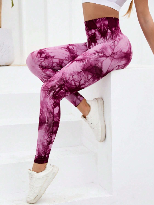 Yoga Trendy Tie Dye Yoga Leggings Seamless Softness High Stretch Tummy Control Training Tights