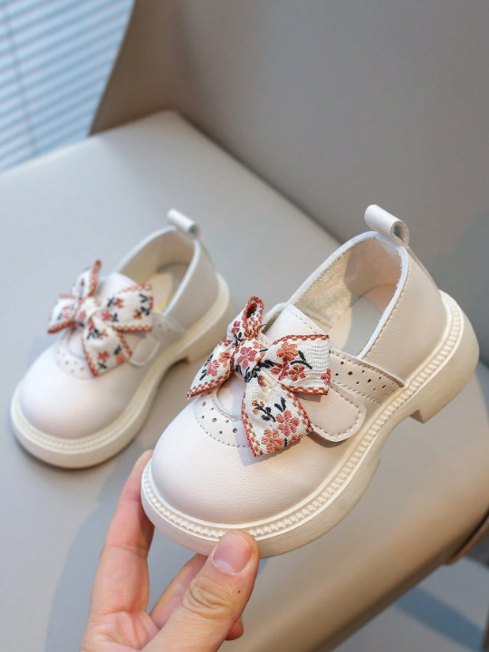2024 Spring And Autumn New Style Children's College Style Butterfly Knot Soft Bottom Leather Shoes Trendy Girls' Shoes
