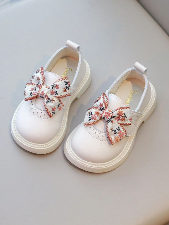 2024 Spring And Autumn New Style Children's College Style Butterfly Knot Soft Bottom Leather Shoes Trendy Girls' Shoes