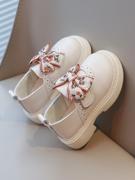 2024 Spring And Autumn New Style Children's College Style Butterfly Knot Soft Bottom Leather Shoes Trendy Girls' Shoes