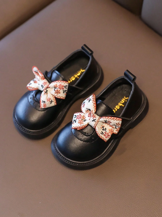 2024 Spring And Autumn New Style Children's College Style Butterfly Knot Soft-Sole Leather Shoes For Fashionable Girls