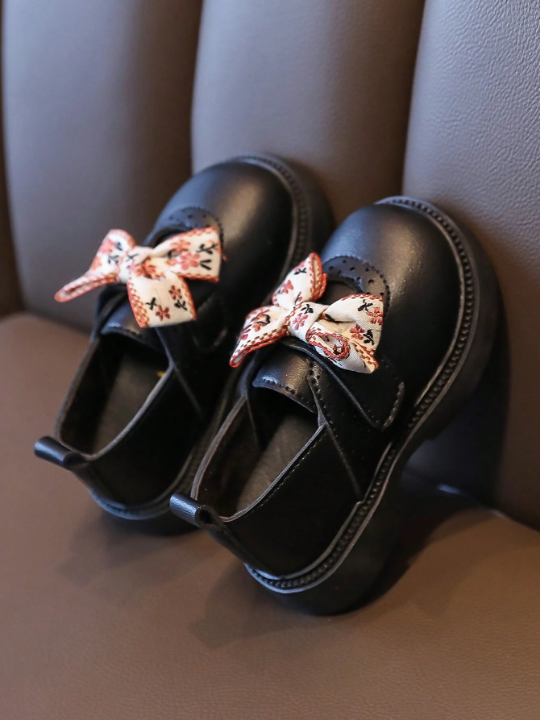 2024 Spring And Autumn New Style Children's College Style Butterfly Knot Soft-Sole Leather Shoes For Fashionable Girls