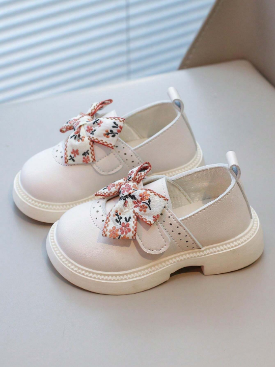 2024 Spring And Autumn New Style Children's College Style Butterfly Knot Soft Bottom Leather Shoes Trendy Girls' Shoes