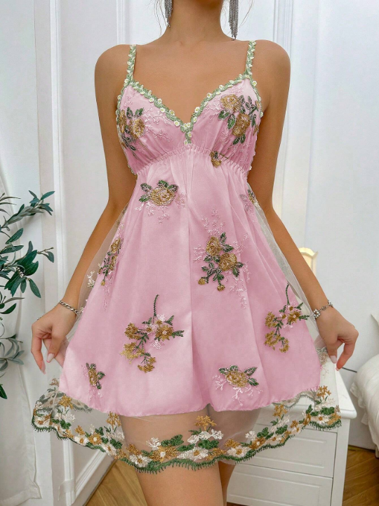 Women's Floral Embroidery Cami Sleep Dress