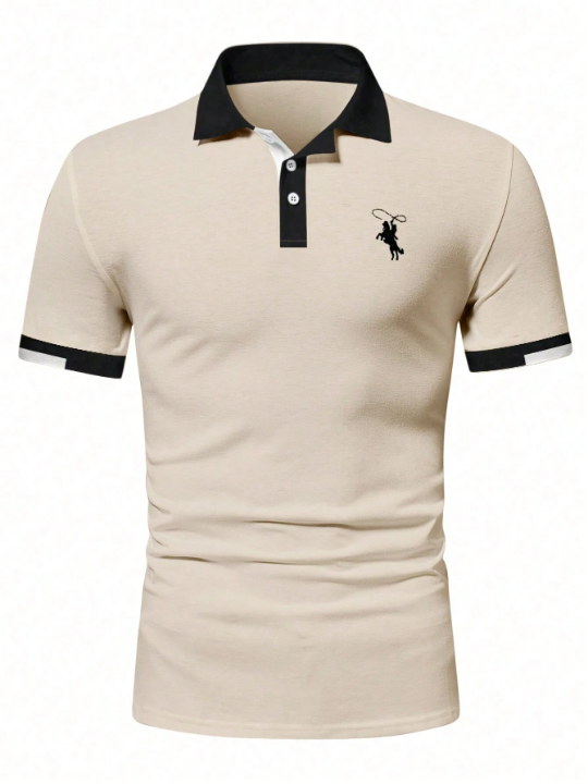 Manfinity Mode Men's Short Sleeve Polo Shirt With Horse Print