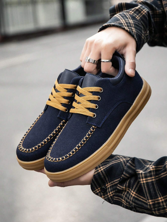 Men's Suede Sneakers, Casual Shoes With Rubber Oxford Soles, Fashionable Hand-Stitched Thread, All-Match Style