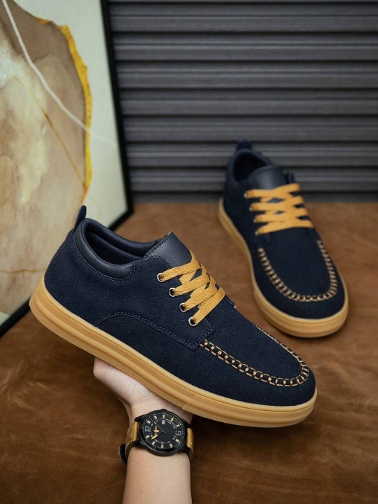 Men's Suede Sneakers, Casual Shoes With Rubber Oxford Soles, Fashionable Hand-Stitched Thread, All-Match Style