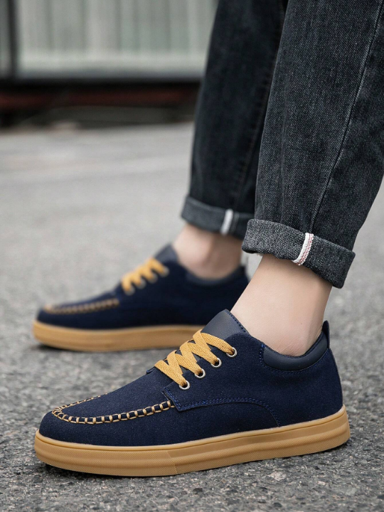 Men's Suede Sneakers, Casual Shoes With Rubber Oxford Soles, Fashionable Hand-Stitched Thread, All-Match Style