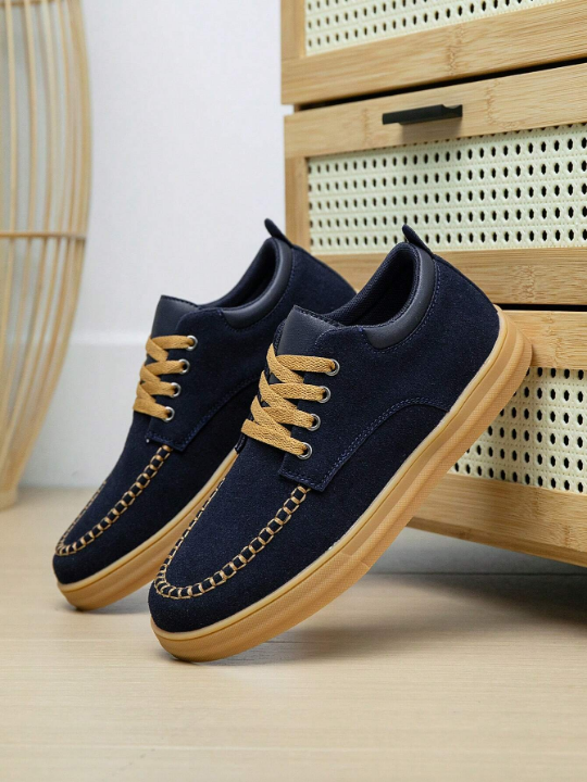 Men's Suede Sneakers, Casual Shoes With Rubber Oxford Soles, Fashionable Hand-Stitched Thread, All-Match Style