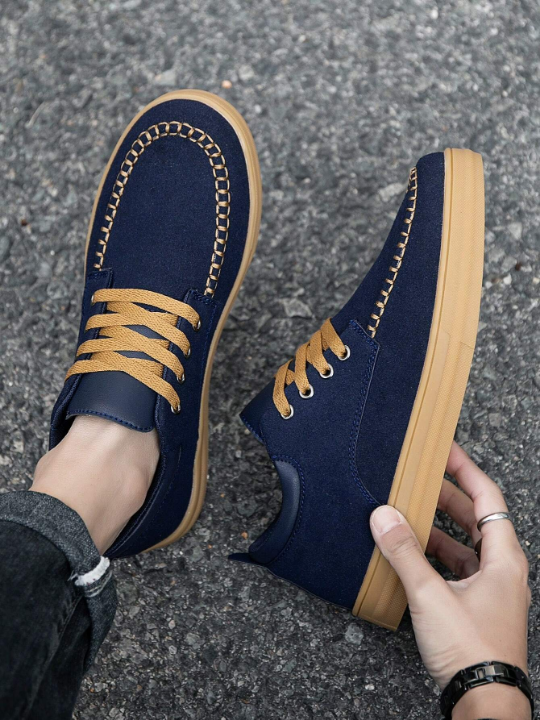 Men's Suede Sneakers, Casual Shoes With Rubber Oxford Soles, Fashionable Hand-Stitched Thread, All-Match Style