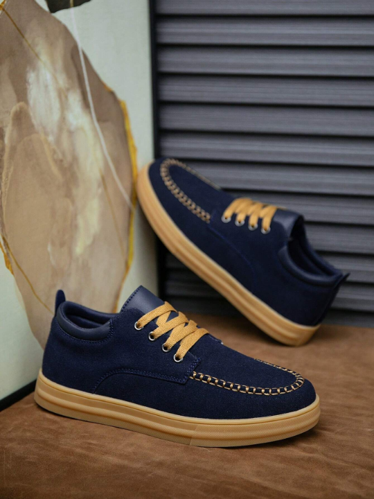 Men's Suede Sneakers, Casual Shoes With Rubber Oxford Soles, Fashionable Hand-Stitched Thread, All-Match Style