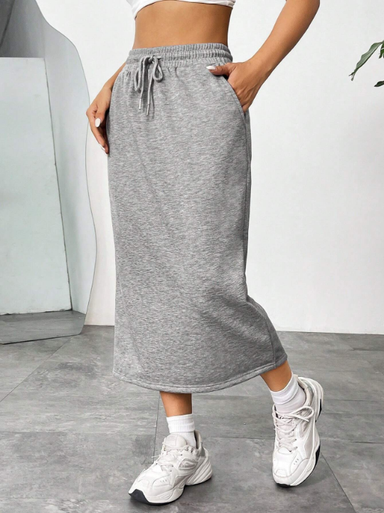 EZwear Drawstring Waist Asymmetric Pocket Skirt