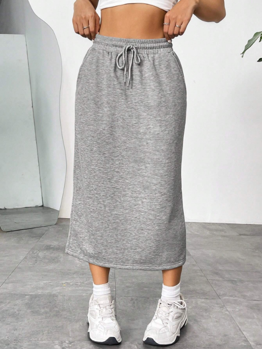 EZwear Drawstring Waist Asymmetric Pocket Skirt