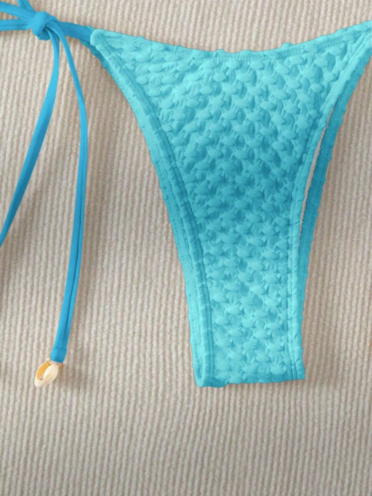 Swim Basics Solid Textured Halter Triangle Bikini Swimsuit