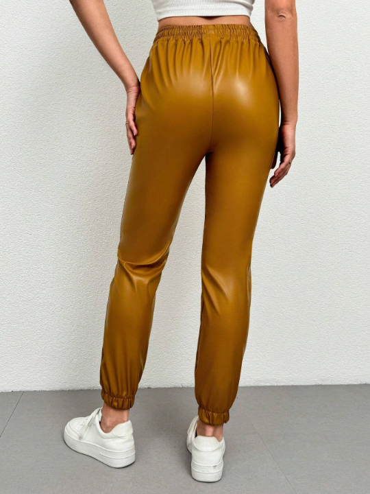 Solid Color Drawstring Waist Tapered Pants