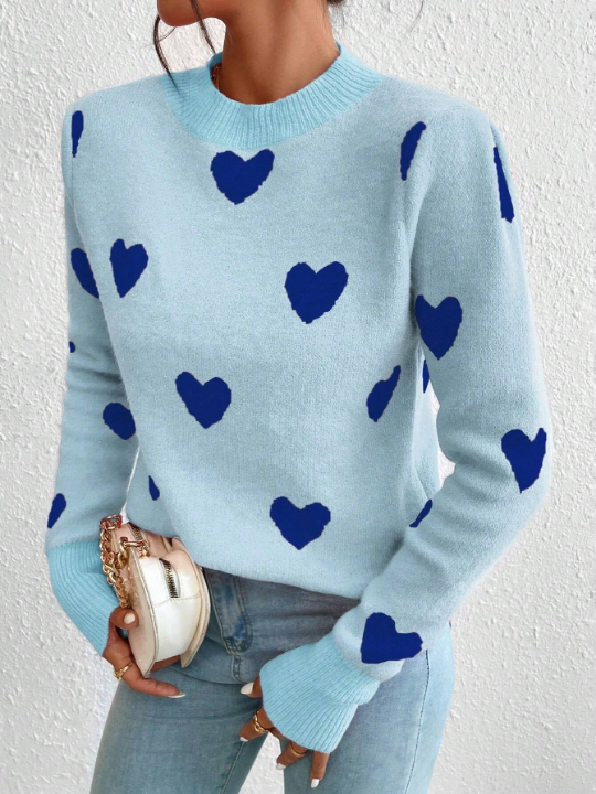 Qutie Heart Patterned Round Neck Sweater