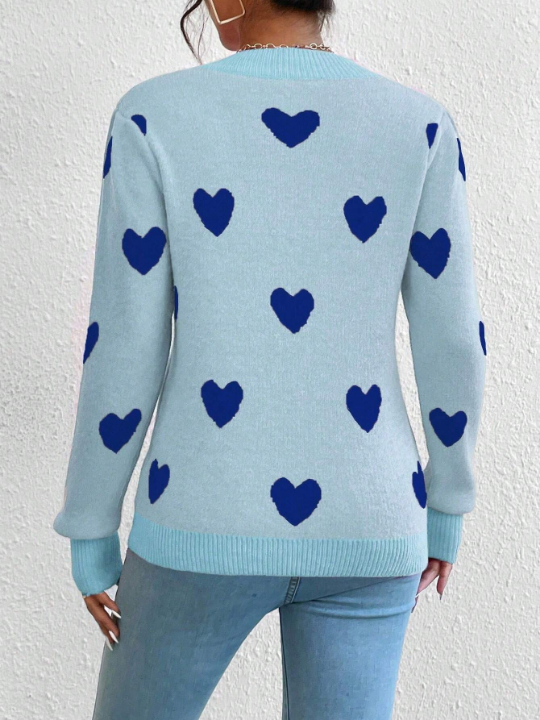 Qutie Heart Patterned Round Neck Sweater