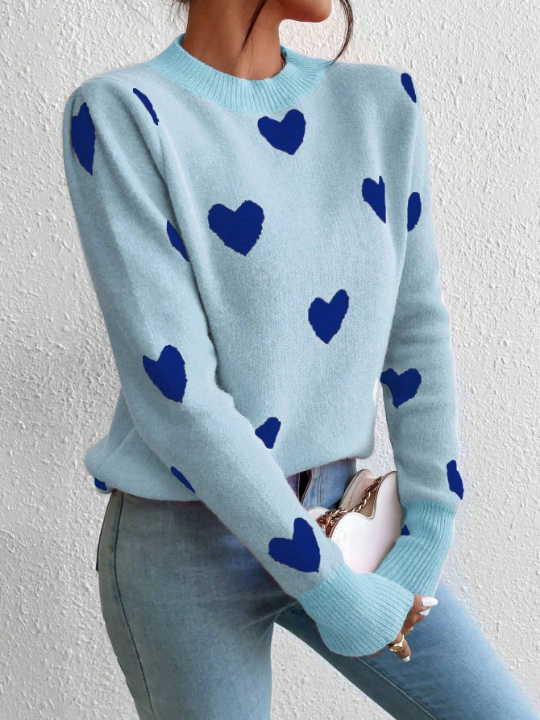 Qutie Heart Patterned Round Neck Sweater