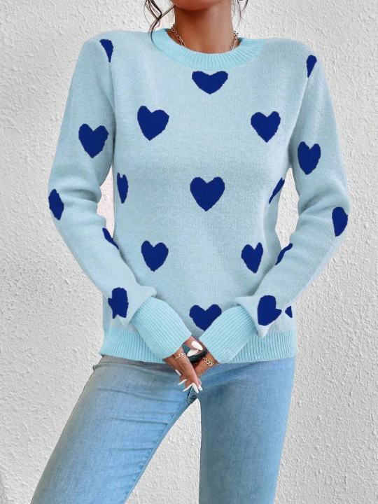 Qutie Heart Patterned Round Neck Sweater