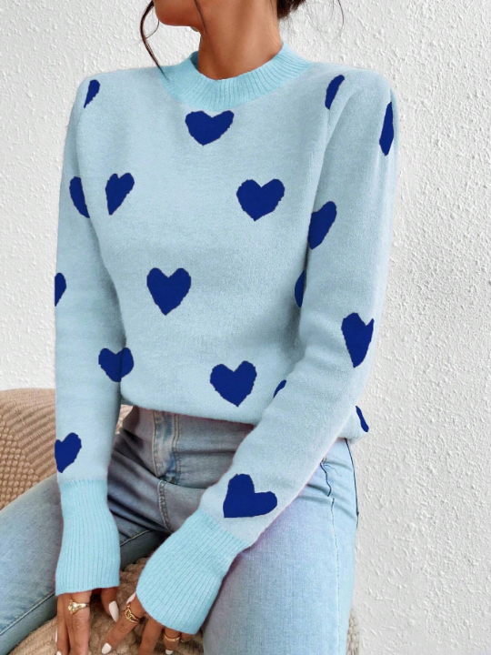 Qutie Heart Patterned Round Neck Sweater