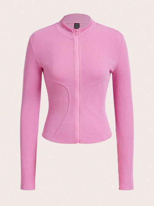 EZwear Y2k Pink Ribbed Knit Zip Up Jacket