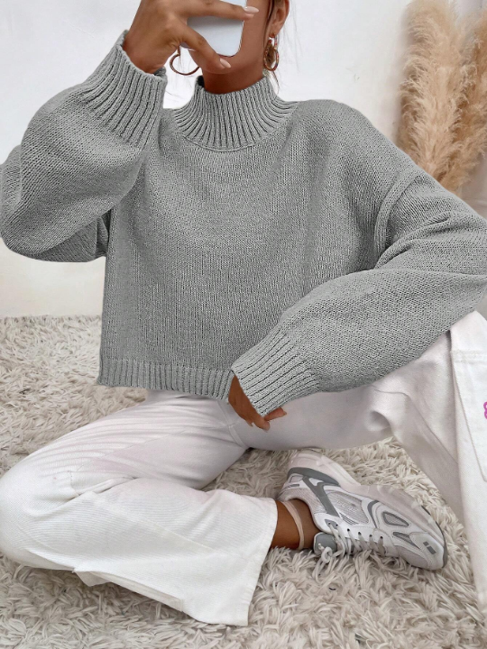 Mock Neck Drop Shoulder Sweater