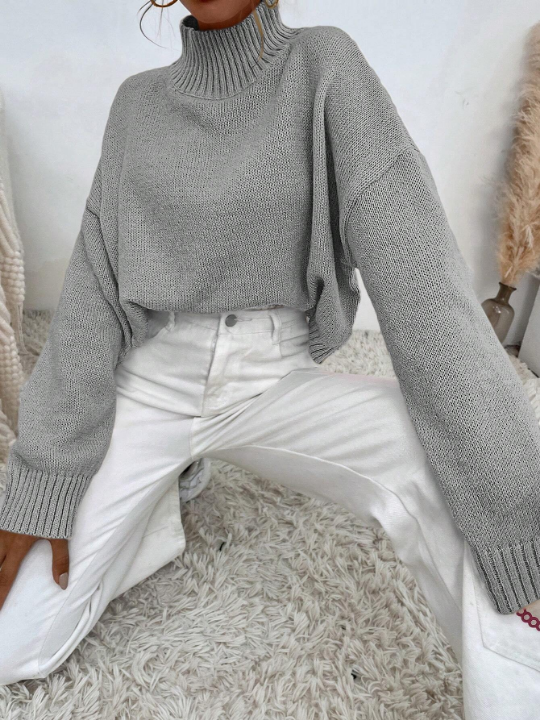 Mock Neck Drop Shoulder Sweater