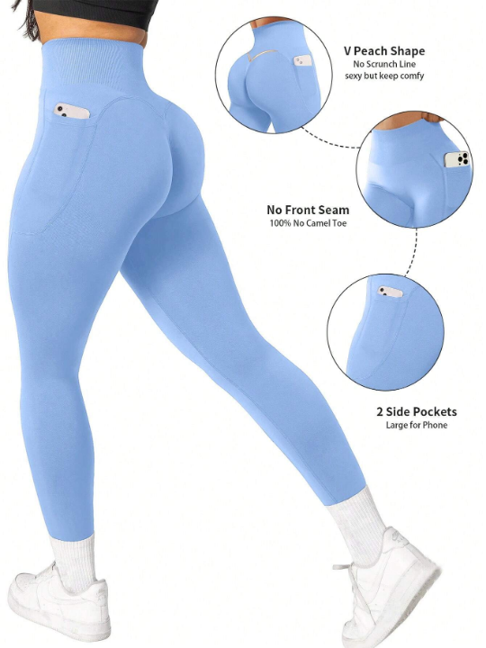 Running Seamless High Elasticity Compression Leggings With Pockets For Workout