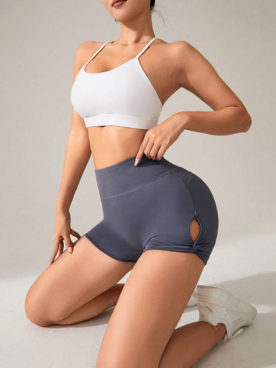 Yoga Basic Side Knot Detail Hollow Out Athletic Shorts