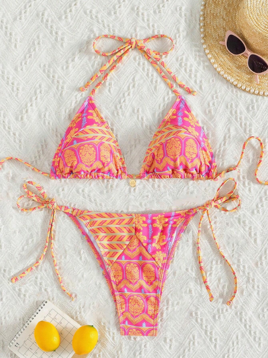 Random Printed Side Knot Bikini Swimsuit Set