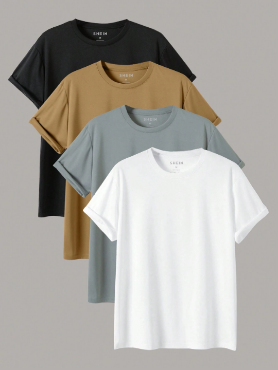 Men's Solid Color Round Neck Casual T-Shirt