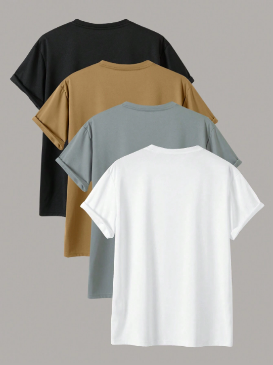 Men's Solid Color Round Neck Casual T-Shirt