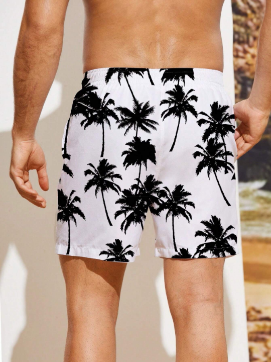 Manfinity Swimmode Men Tropical Print Drawstring Waist Swim Trunks