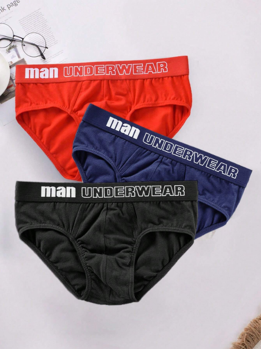 3pcs/Set Men's Triangle Underwear With Font Design Waistband