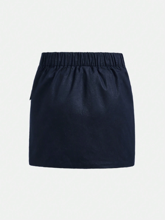 Teen Girls' Solid Color Sporty Casual Skirt With Utility Pocket