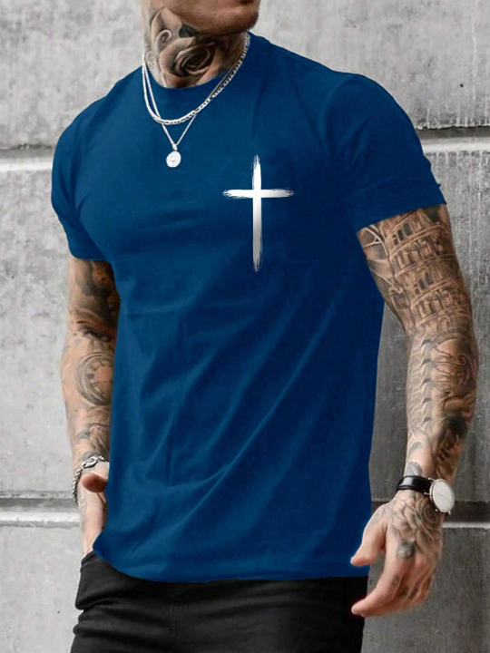 Manfinity LEGND Men's Cross Printed Short Sleeve T-Shirt