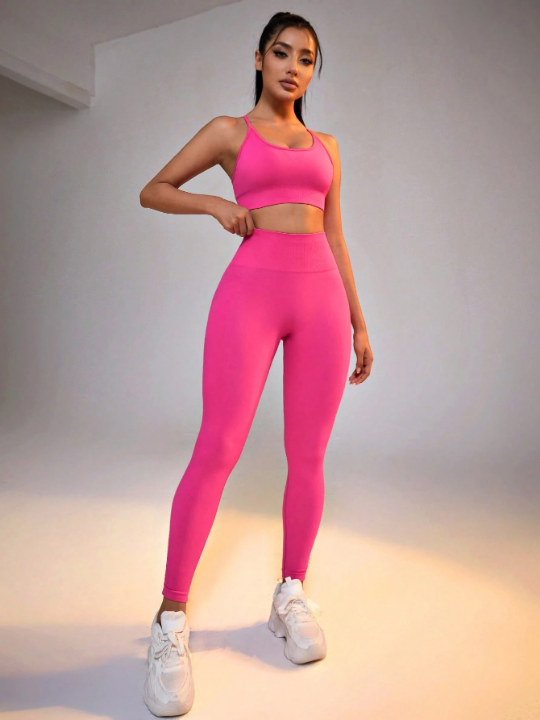 Daily&Casual Women's Crossed Open Back Bra And High Waist Leggings Yoga Sports Set