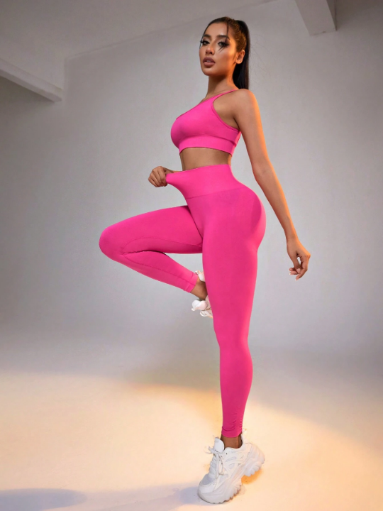 Daily&Casual Women's Crossed Open Back Bra And High Waist Leggings Yoga Sports Set