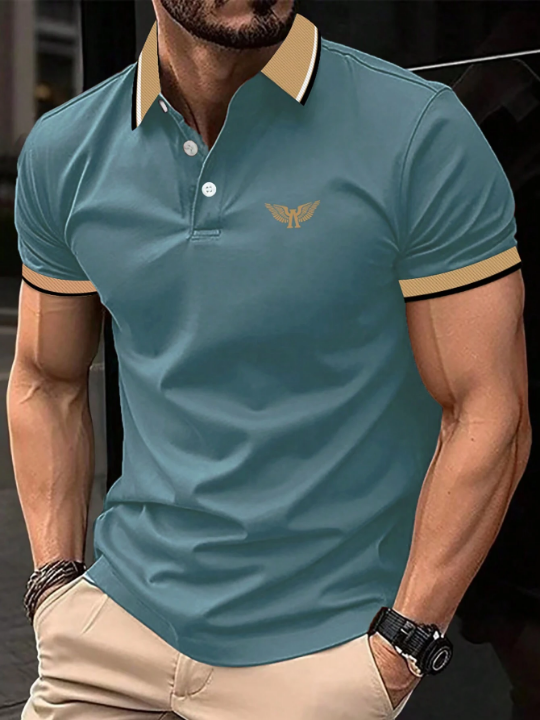 Manfinity Homme Men's Wing Pattern Contrast Color Polo Shirt