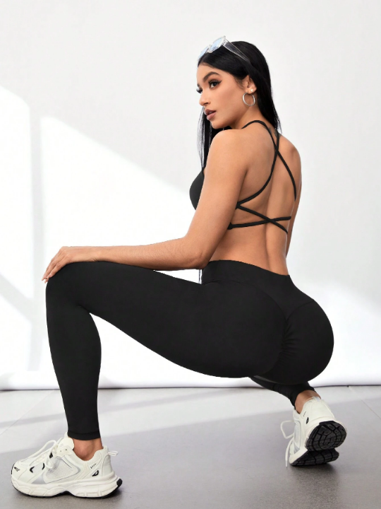 Yoga Basic Shockproof Beauty Back Bra & High Waist Hip-Lifting Naked Feeling Fitness Leggings Yoga Sports Suit