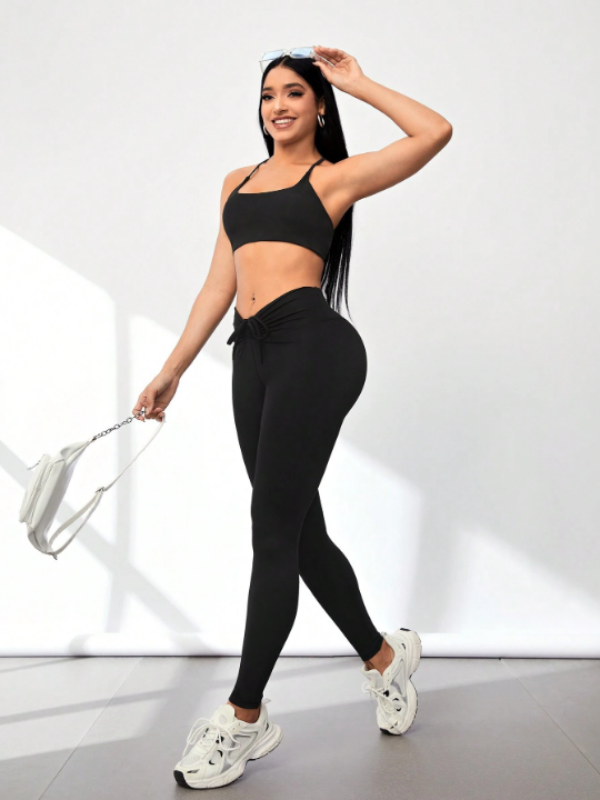 Yoga Basic Shockproof Beauty Back Bra & High Waist Hip-Lifting Naked Feeling Fitness Leggings Yoga Sports Suit