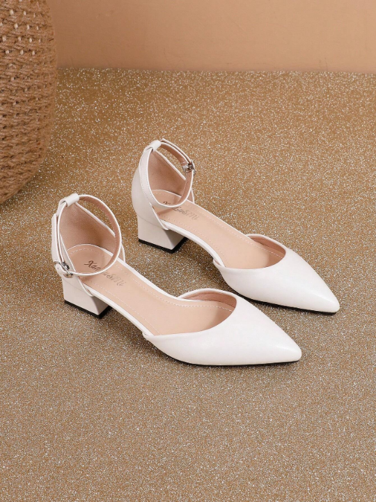 New Arrivals Women's White High-Heeled Shoes With Chunky Heels, Pointed Toe And Mules Style